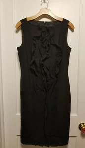 Ann Taylor Black Sheath Dress, Silk Ruffle Detail, Wool, Lined, Size 8, NWHT - Picture 1 of 9