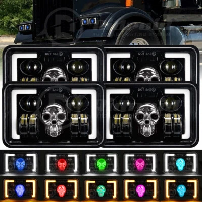 4x 4x6" LED Headlights RGB For Kenworth T400 T800 W900 Peterbilt 357 359 378 379 - Image 1 of 4