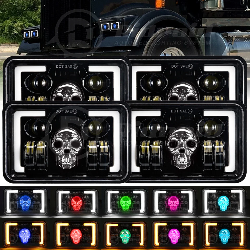 4x 4x6" Faros LED RGB para Kenworth T400 T800 W900 Peterbilt 357 359 378 379 Foto 1 de 4