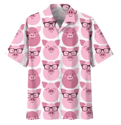 Mens Button Down Shirts Funny Pig Animal Printed Hawaiian Tops Novelty Ugly Gift - Image 1 of 4