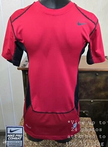 Nike Pro Combat Compression S/S Red Vented Activewear Top Shirt Sz L - Picture 1 of 8