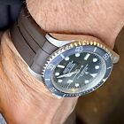 20mm Brown T Vulcanized Rubber Strap Band Made To Fit Rolex 40mm Submariner