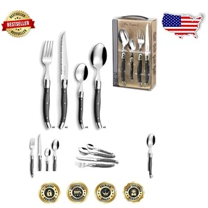 Lou Laguiole 24-Piece Rustic Flatware Set - Stainless Steel in Anthracite Grey - Picture 1 of 9