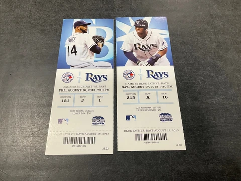 TAMPA BAY RAYS 2013 TICKET STUB 8/16/13-8/17/13 VS BLUE JAYS Cover
