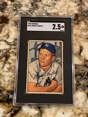 Mickey Mantle 1952 Bowman #101 SGC 2,5 recién graduado centrado NY Yankees Salón de la fama Foto 1 de 2