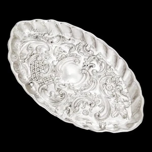 Antique Victorian sterling silver dressing table pin dish tray floral embossed - Picture 1 of 17