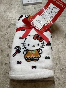 Hello Kitty Set di 2 Asciugamani Natalizi Candy Cane 100% Cotone Nuovi con etichette - Foto 1 di 5