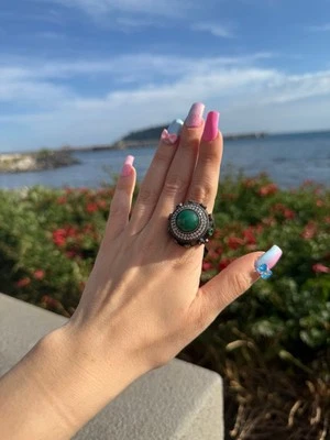 Anello In Argento 925 Radice Di Smeraldo Verde  - Immagine 1 di 3