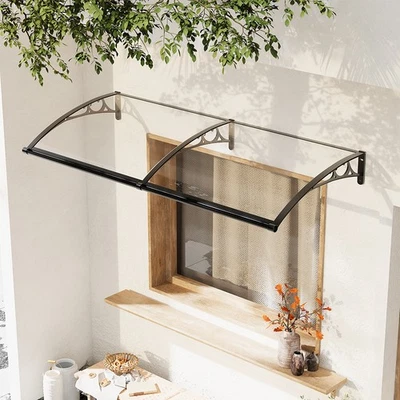 DIGITAL-FIRESUPPLY Multi-Size Curved Outside Window Door Canopy Clear Rain Shelter w/Leakage Trough