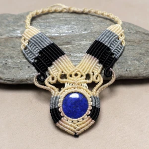 Collana Cristallo Girocollo Dichiarazione Naturale Lapislazzuli Fatto a Mano Maestà ~ - Foto 1 di 10