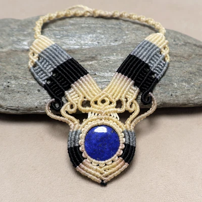 Woven Majesty~ Natural Lapis Lazuli Handmade Statement Choker Crystal Necklace - Image 1 of 4