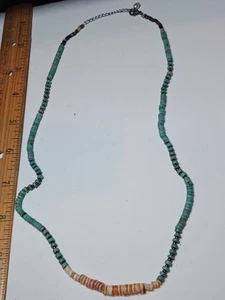 Vintage Southwestern Heishi Shell faux Turquoise bead 20 in necklace Powwow - Picture 1 of 21