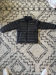 Patagonia Down Jacket Boys Small S Black Full Zip Puffer Winter Coat Logo *Holes - Picture 1 of 5
