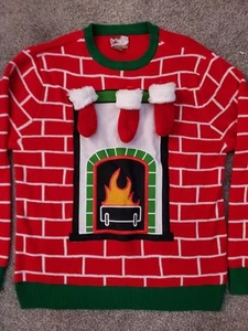 Party Sweater Dec 25th Christmas Fireplace Detachable Stocking Pullover Mens... - Picture 1 of 17