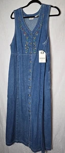 Classic Elements Dress Womens XL 18/20 Vintage Denim Embroidered Button Front - Picture 1 of 8