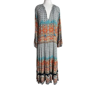 Anthropologie Love Kyla Dress Size Large Boho Long Sleeve Gauzy Multi Color Maxi - Picture 1 of 9