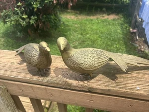 Vintage 15" Pair Brass Male Female Pheasant/Quail Bird Figurines MCM Good Patina - Picture 1 of 15
