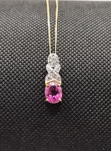 9ct Yellow Gold Chain Pink Tourmaline Pendent Necklace 20" Long - Picture 1 of 11