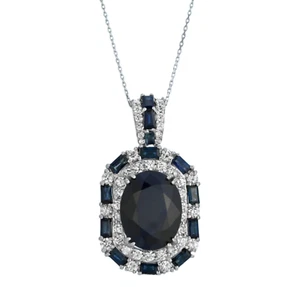 16.50Ct Natural Sapphire and Diamond 14K Solid White Gold Necklace - Picture 1 of 3