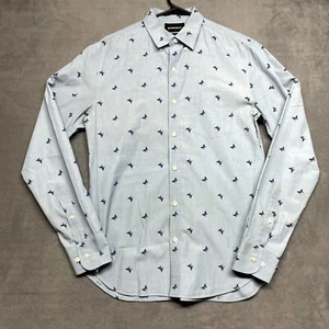 Camisa Bonobos Para Hombre Mediana Azul Estampado Mariposa 100% Algodón Calce Ajustado Abotonada - Imagen 1 de 8