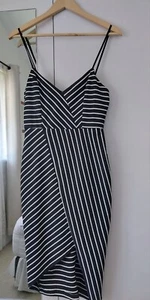 FAITH IN LOVE Womens Spaghetti Strap Dress Size 10 Black & White Striped Lined - Picture 1 of 14