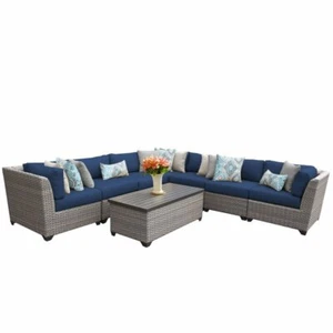 TK Classics Florence 8-Piece Patio Wicker Sectional Set 08a in Navy - Picture 1 of 1