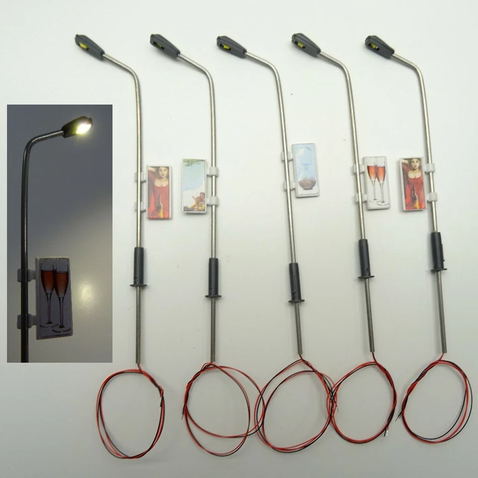 5 Stück LED Peitschenleuchte H0 mit Werbebanner Laterne Straßenlaterne NEU C4000 - Bild 1 von 1