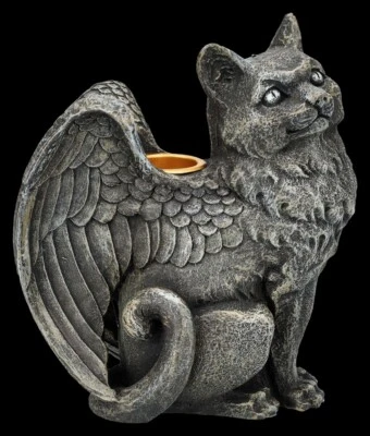 Candle Holder - Winged Cat - Fantasy Gothic Gift Table Decoration Light - Image 1 of 4