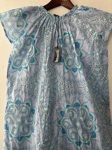 Abito midi Vilebrequin 100% cotone senza maniche viola/blu nuovo con etichette con volant astratto taglia 14 - Foto 1 di 8