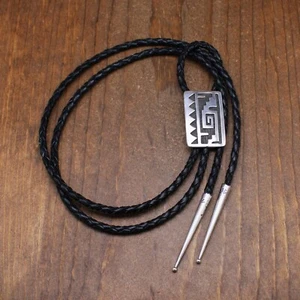 Sterling Silver Overlay Rain Cloud Design Rectangular Bolo Tie - Picture 1 of 6