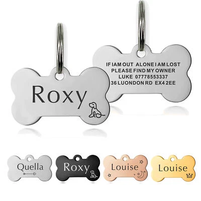 Personalised Dog Tag Custom Engraved Name ID Tags Dog Cat Pet Bone Name Collars