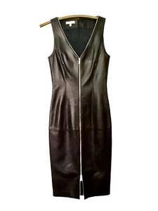 NWOT Michael Kors Coll  Black Lamb Leather Sleeveless Zip Sheath Dress $2395   2 - Picture 1 of 11