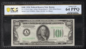 FR. 2152a-A 1934 $100 FRN BOSTON, MA PCGS BANKNOTE CHOICE UNCIRCULATED-64PPQ - Picture 1 of 2