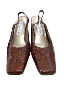 Size 7.5 Bellini Snakeskin Embossed Patent Leather Slingback 3" Heels 80’s Shoes - Picture 1 of 12