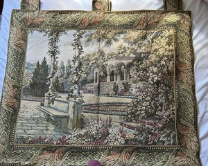 Italienischer Wandteppich Wandbehang Kunst Tempel in den Gärten Comer See Italien 43 x 38" - Bild 1 von 5