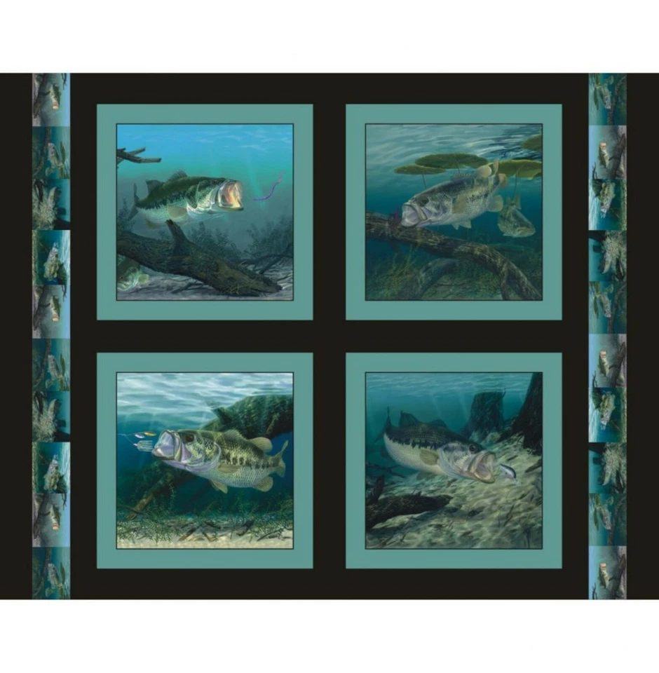 4 paneles de almohada de pez lubina de boca grande Lunker 100 % algodón vida silvestre Foto 1 de 1