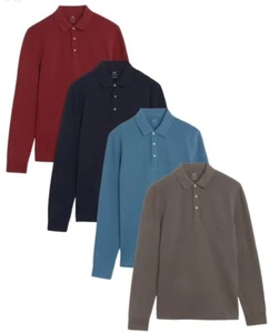 M&S POLO SHIRT MENS  Long sleeve Pure Cotton Button Polo Top Work S-4XL  - Picture 1 of 23