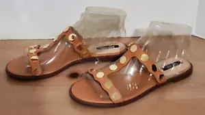 Kensie Slide Sandal Manette Gold Stud Accents Peach Brown Size 9M New Other - Picture 1 of 8