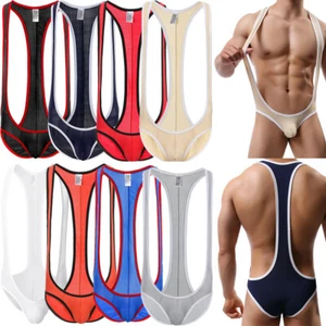  Hombre Hielo Seda Suave Leotardo Estiramiento Lucha Libre Singlete Bodysuit Jumpsuit Brief - Imagen 1 de 59