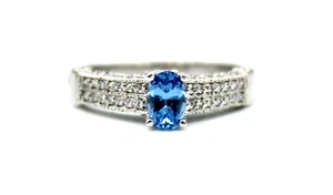 Ring 585 Weißgold 14kt Zirkonia Blau oval RW 56 Damenring - Bild 1 von 6