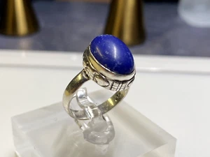 Vintage Sterling Silver 925 Ring Lapis Lazuli Egyptian Antique 3.52g Size N - Picture 1 of 11