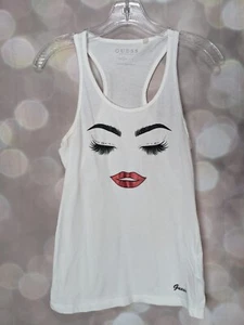 Women's/Junior's Guess Razor Back Tank Top Face W Rhinestone Embellishments Sz S - Picture 1 of 11