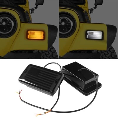 2PCS Fender Turn Signals Led Lights w/White DRL for Jeep Wrangler TJ 1997-2006 - Image 1 of 4