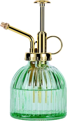 Botella Spray Glass Plant Mister, Botella Spray Agua Vidrio Verde 6.5" con Oro T Foto 1 de 4