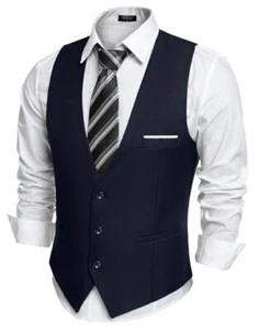 Men's Suit Vest Slim Fit Formal Dress Waistcoat Business Vests Small Navy Blue - Picture 1 of 6