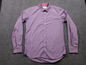 Thomas Pink Shirt Mens Medium Purple Pink Striped Slim Fit Dress Shirt Fox Logo - Picture 1 of 12
