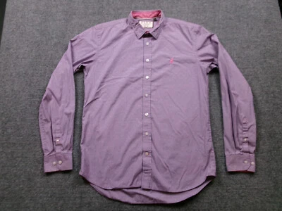 Thomas 粉色衬衫男式中号紫色粉红色条纹修身正装衬衫 Fox 标志 — 第 1/4 张图片