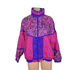 Vintage White Stag All Over Print Womens Track Windbreaker Pink Purple Neon WILD - Picture 1 of 10