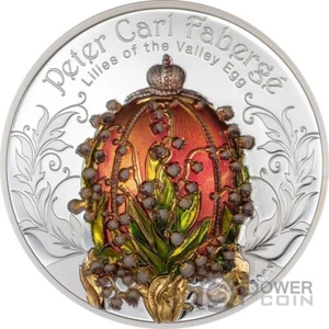 LILIES OF THE VALLEY EGG Fabergé 2 Oz Silver Coin 1000 Togrog Mongolia 2025 - Picture 1 of 5