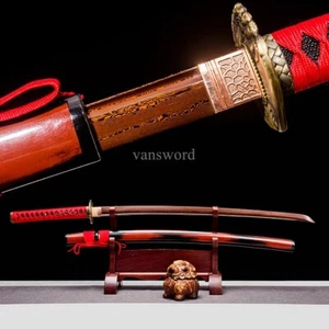 Damasco Plegable Acero Japonés Katana Hoja Roja Espada Listo para Batalla Full Tang. - Imagen 1 de 11